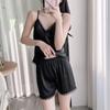 Women's Summer Ice Silk Lace Trim Pajama Set with Chest Pads