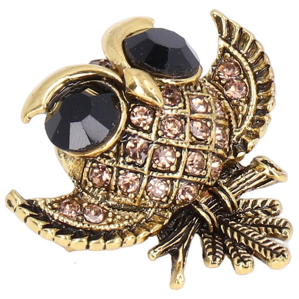 2pcs Rhinestone Crystal Owl Brooch Pin Gold-Tone Alloy Crystal Owl Lapel Pin For Women