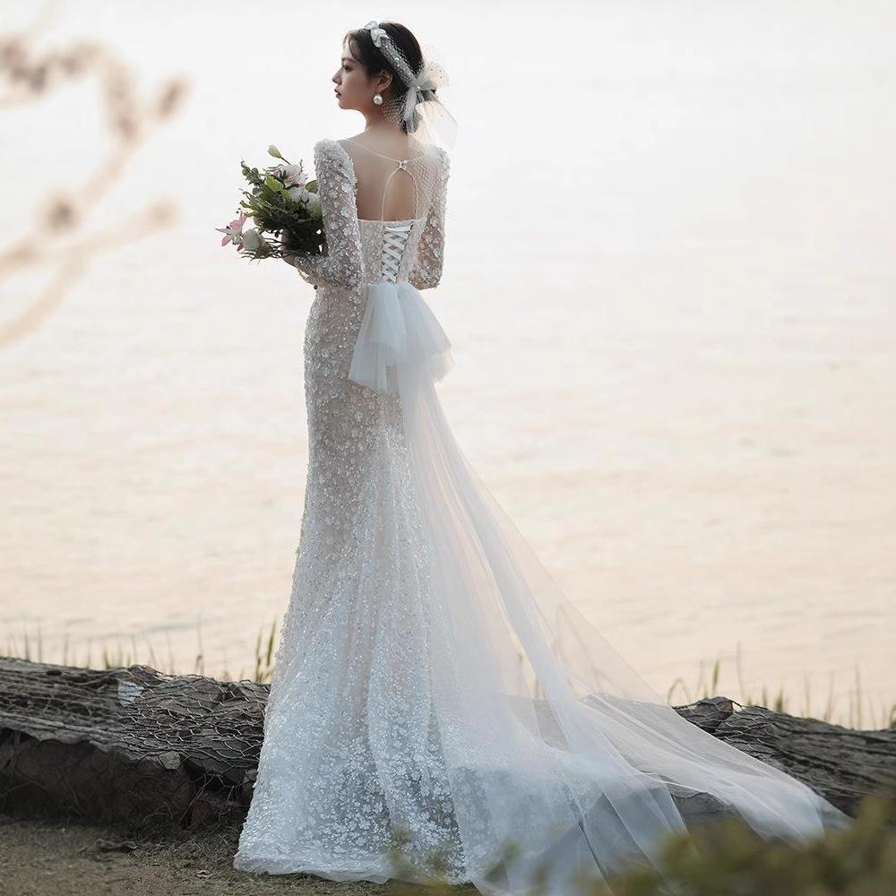 French light wedding dress 1011 new bridal temperament simple dress princess style fishtail travel photo wedding dress