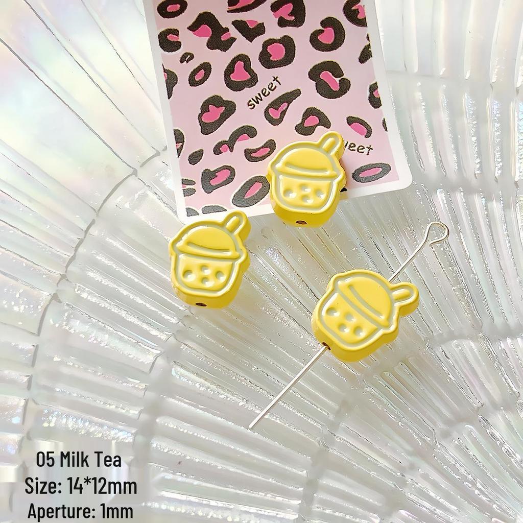 Alloy Heart Bow Milk Tea Beads for DIY Jewelry & Phone Chains