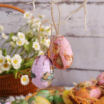 6Pcs Easter Foam Eggs Hanging Decoration Vibrant Color Clear Cartoon Pattern Easy To Hang Versatile Easter Egg Ornaments