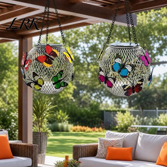 Lumini solare suspendate Fluture cu LED, Impermeabile pentru exterior, Lanț lampă metalică de grădină cu schimbare de culoare, Bile pentru terasă, curte, gazon, alei, peisaj