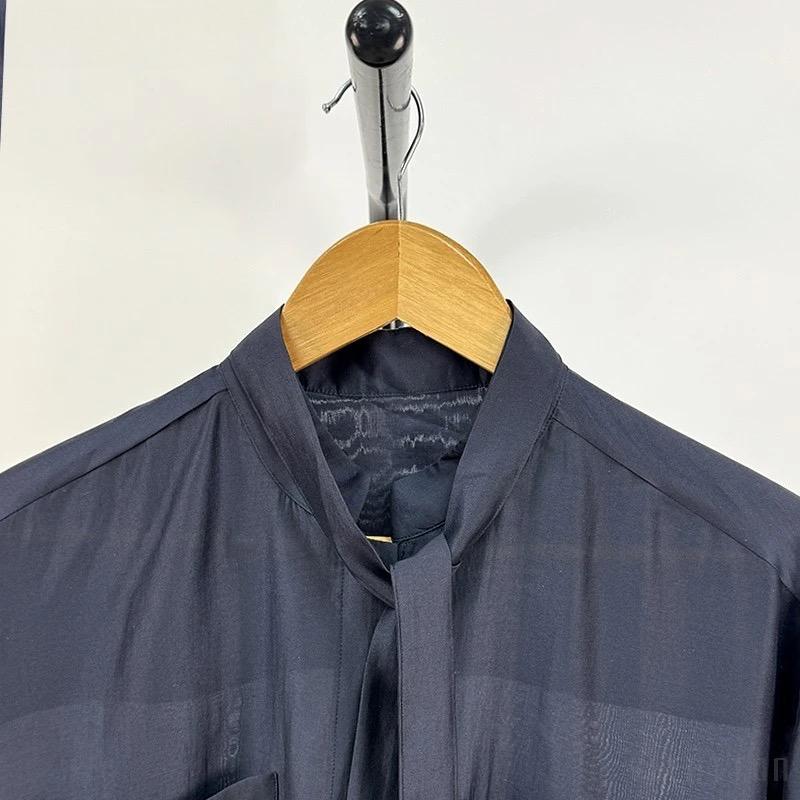 Women Satin Blouse Long Sleeve Elegant Office Shirt Female Tie Neck Loose Fit Solid Color Tops Fashion Casual Clothes Summer