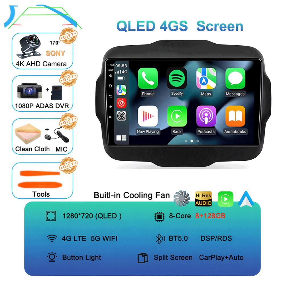 Car Radio Android 14 Carplay For Jeep Renegade 2016 2017 2018 2019 2020 Navigation GPS Multimedia Player Stereo WiF+4G 360Camera