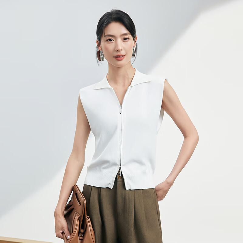 JOY SPEAKER Women's Zip-Up Lapel Collar Sleeveless Knit Vest