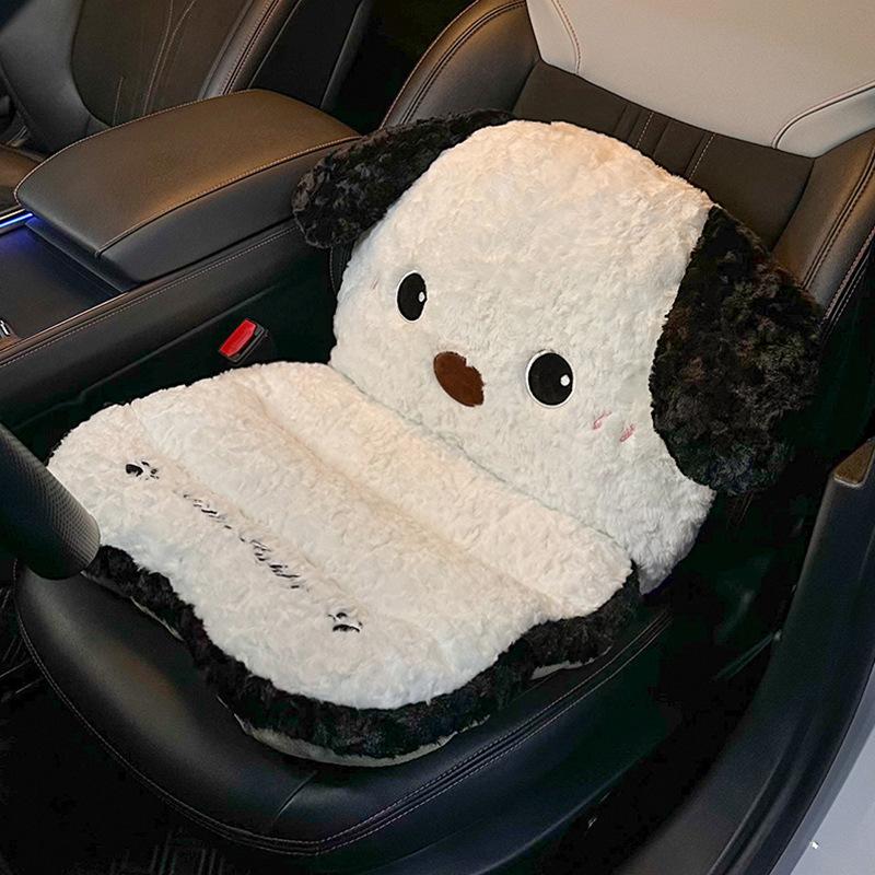 Car Seat Cushion Winter Integrated Warm Cartoon Seat Cushion Car Lumbar Support Neck Pillow Waist Rest Cute Plush Dog Backrest
