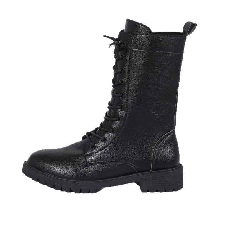 Botas de Invierno de Estilo Nuevo Europeo y Americano de Piel Genuina Suave Estilo Británico con Suela Gruesa con Cordones para Mujer