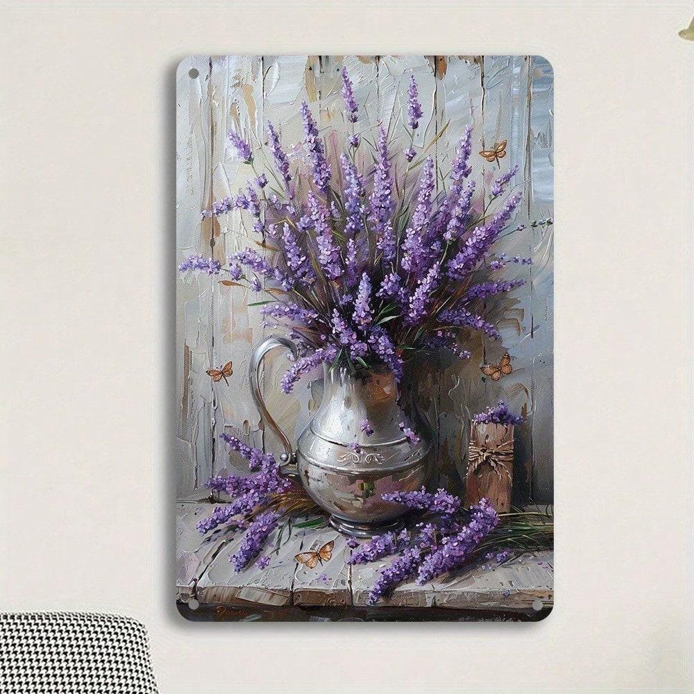 Vintage Lavendel Libelle Metallschild Rustikales Haus Garten Wandkunst 8x12 Zoll
