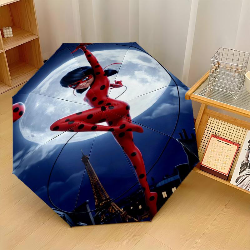 Miraculous Ladybug Print 8?Ribs Automatic Umbrella Wind Resistant Lightweight Folding Umbrella For Outdoor Travel