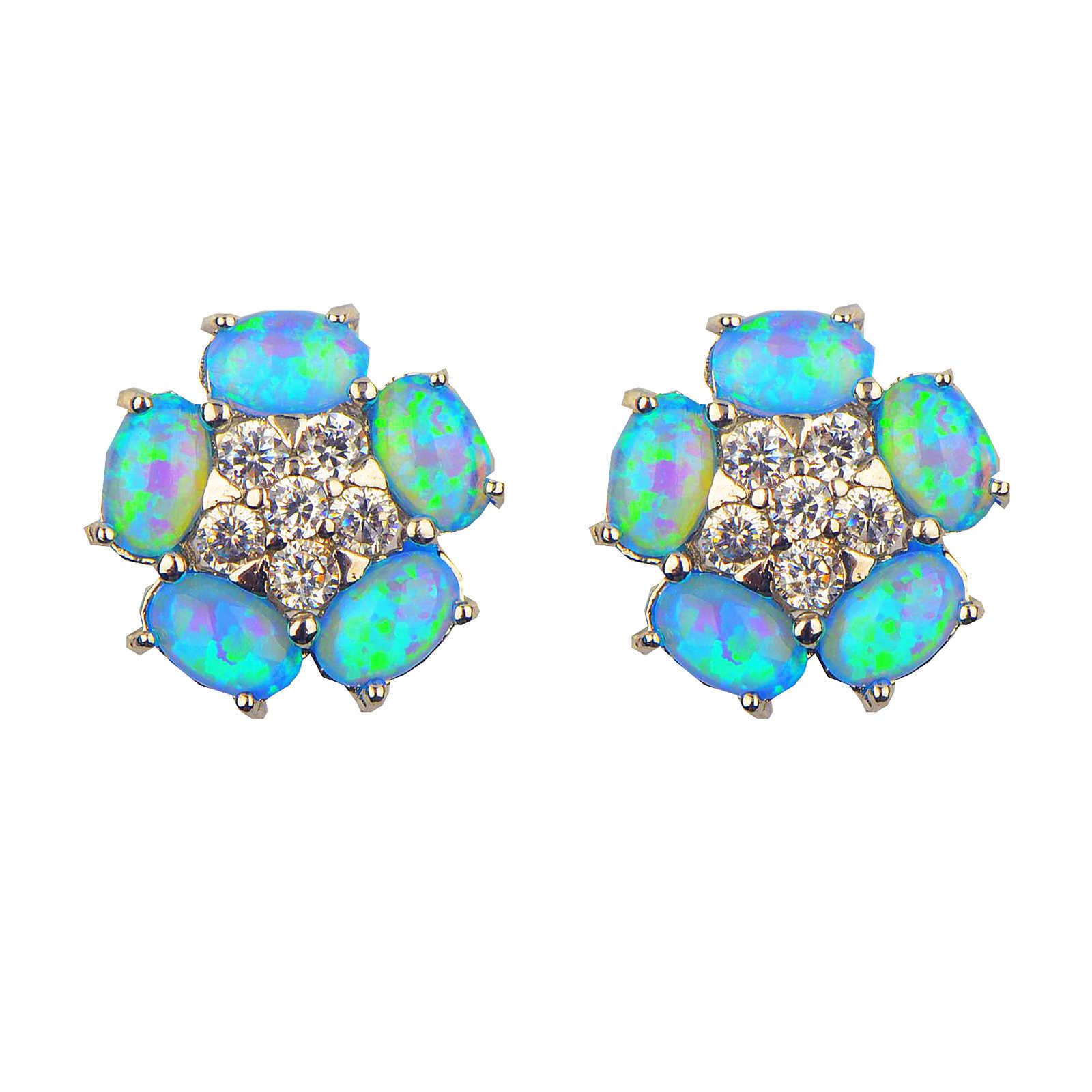 2026 Five Flower Blue Stud Earrings Cute Girl Flower Earrings Fashionable and Trendy Exquisite Inlaid Zircon Jewelry Earrings синий
