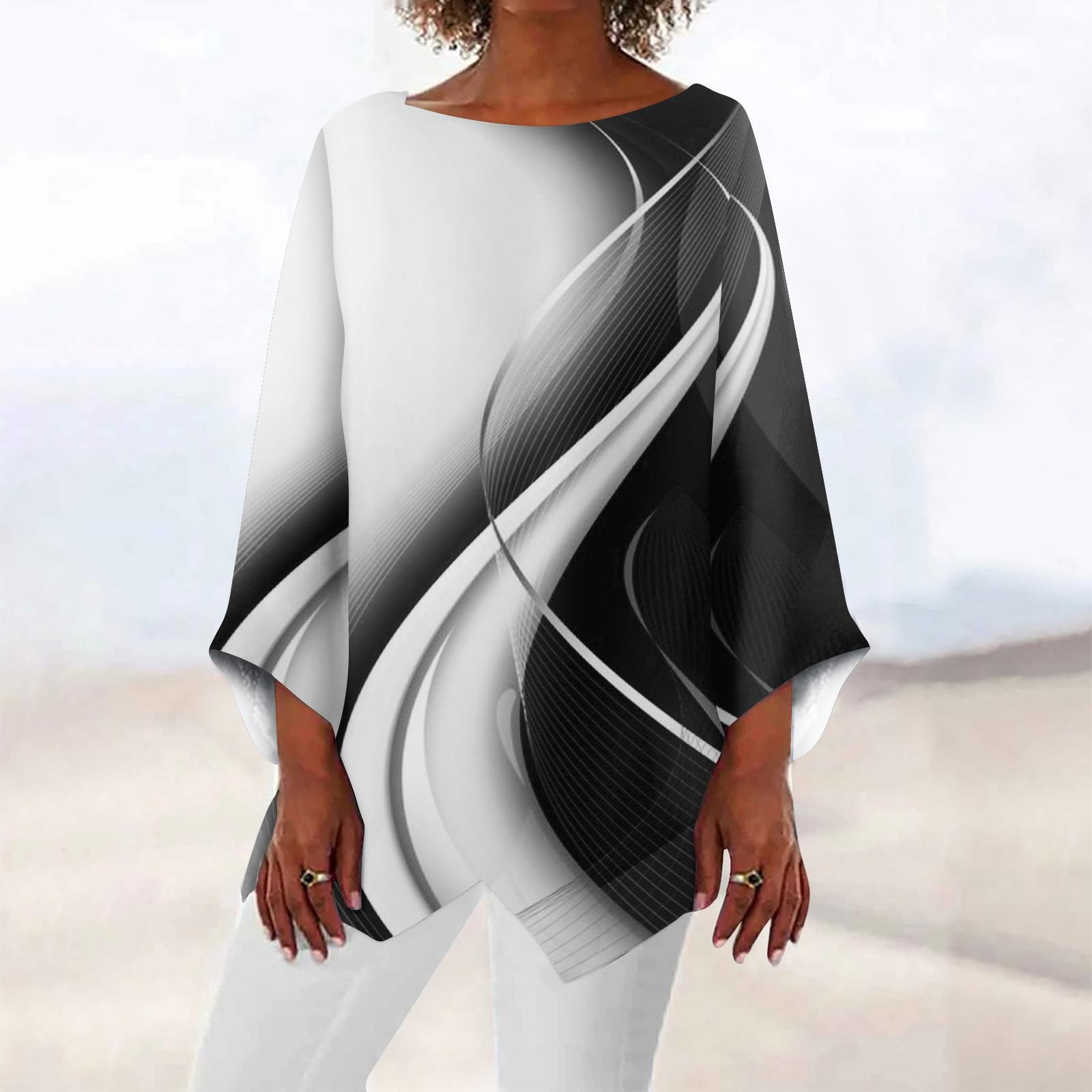 

Жен. Рубашка Блуза Графика Бабочка Асимметричный принт Длинный рукав На каждый день Повседневные Классический Круглый вырез Футболка Верх XXXXXL белый