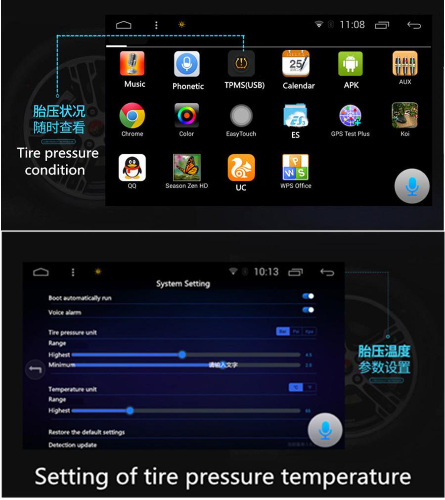 Car Tire Pressure Alarm System  4 Sensors TPMS For ANdroid DVD Player USB Kits