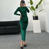 Women's Clothing Autumn and Winter New Fashion Solid Color Slim-fit Pleated Round Neck Long-sleeved Dress Dress