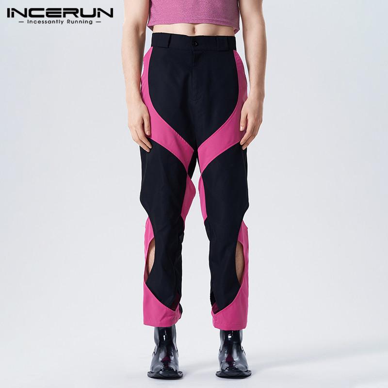 

INCERUN Весенние мужские цветные полые длинные брюки