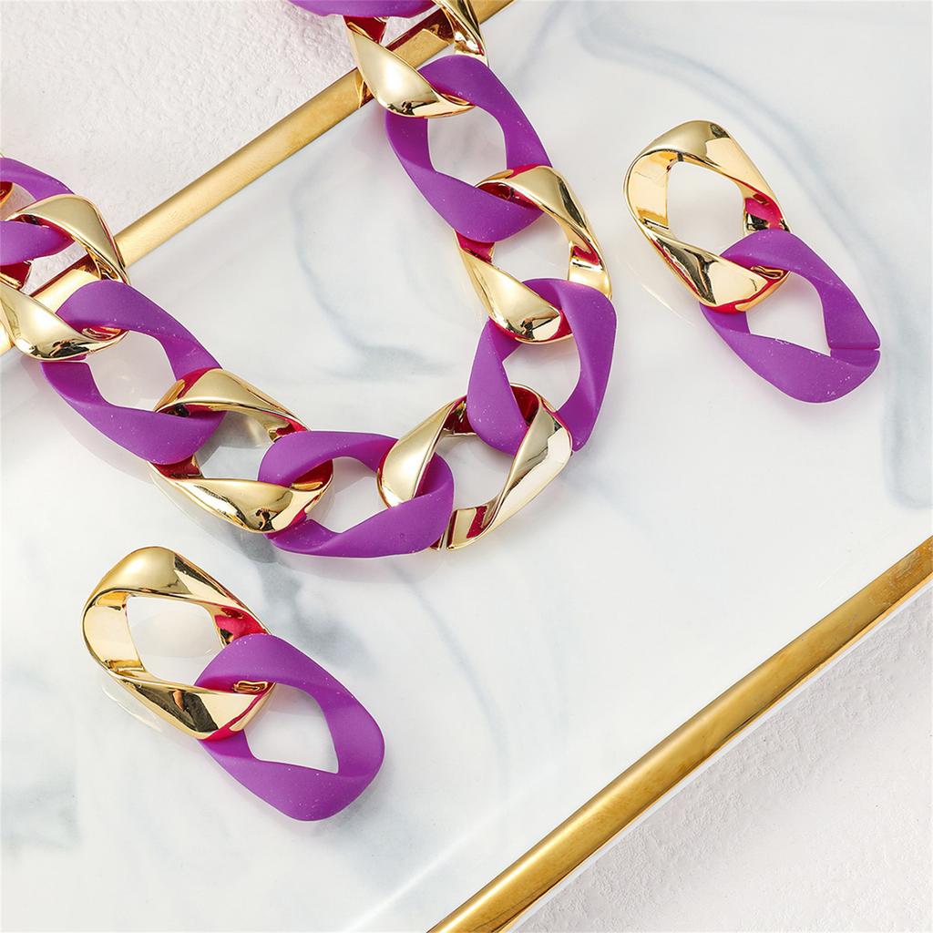 Splicing Necklace Colotful Jewelry Set Geometric Earrings and Necklace Set Resin and Alloy Texture Suitable for Women