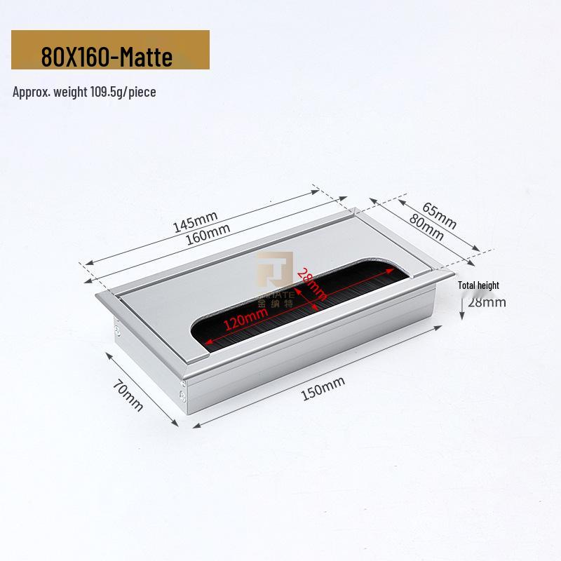 Aluminum Alloy Desk Cable Management Box with Brush Grommet