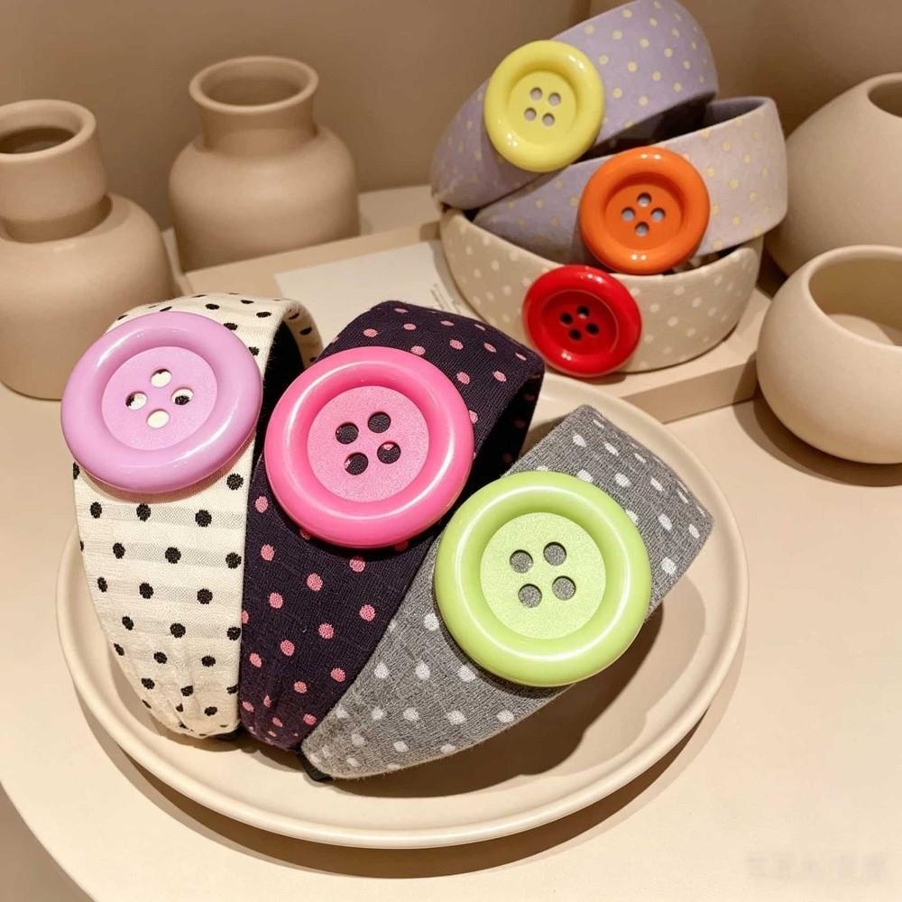 Wide Brim Dopamine Hair Hoop Non Slip Oversized Button Hairband Polka Dot Headband Makeup
