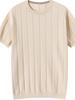 2025 Summer Fashion: High-End Striped Knit Ice Cool Short Sleeve Work Shirt with Round Neck In Solid Colors.