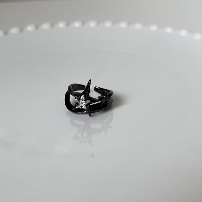 Punk Gothic Inlaid Zircon Star Black Open Ring Neutral Retro Creative Irregular Daily Party Jewelry Gift