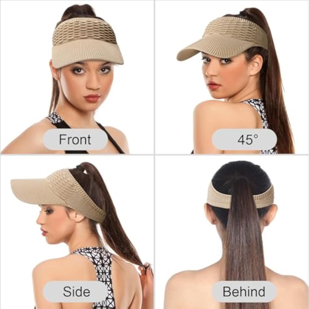 Sun Visor Hats for Women, Knitted Visor Hat Elastic with Empty Top, UV Protection Visors for Outdoor Activities