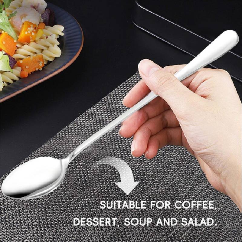 Stainless Steel Soup Spoon With Long Handle For Coffee And Dessert Ideal For Home Kitchen