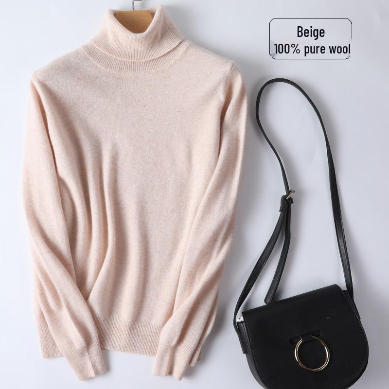 Women's 100% Pure Wool High-Neck Cashmere Sweater – Stylish Short Knitted Base Layer for Autumn/Winter