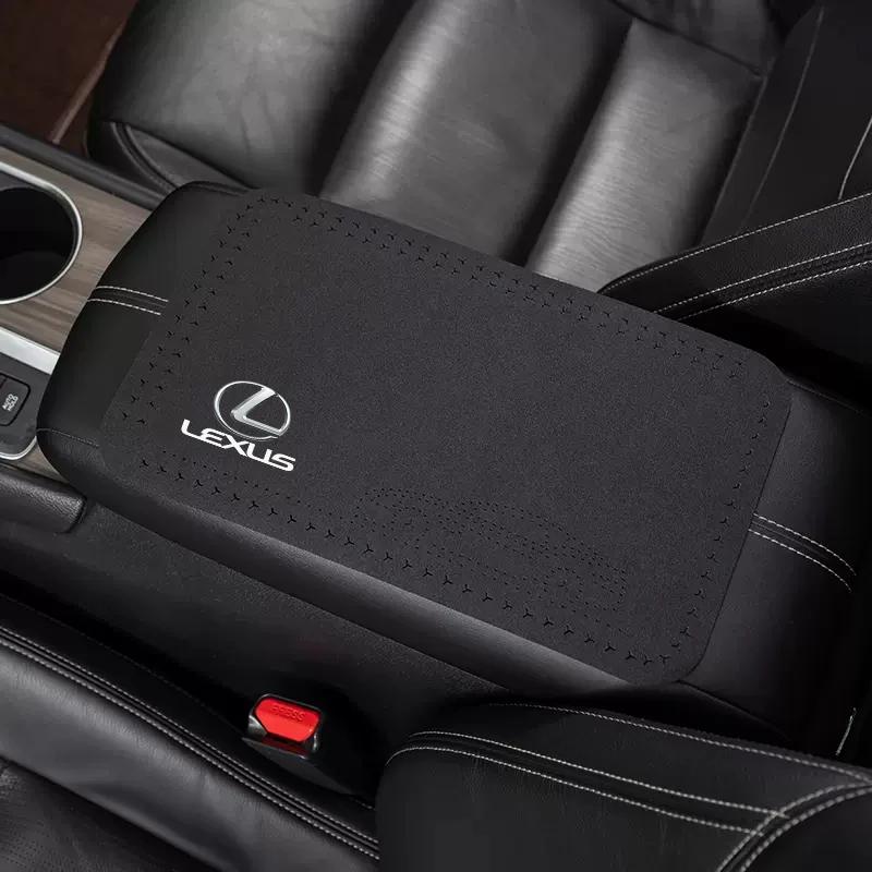 YVLX7 1Pcs Car Emblem Suede Armrest Box Pad Soft Mat For Lexus ES RX NX LS UX LM LX GX LC RZ IS CT GS RC HS SC IS300 RX350 LS500 LX600