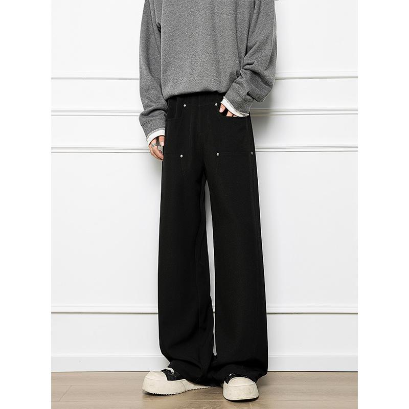 Autumn new trendy brand men's small trousers, rivet straight-leg trousers, wide-leg casual trousers, and long trousers for men are available for sale.