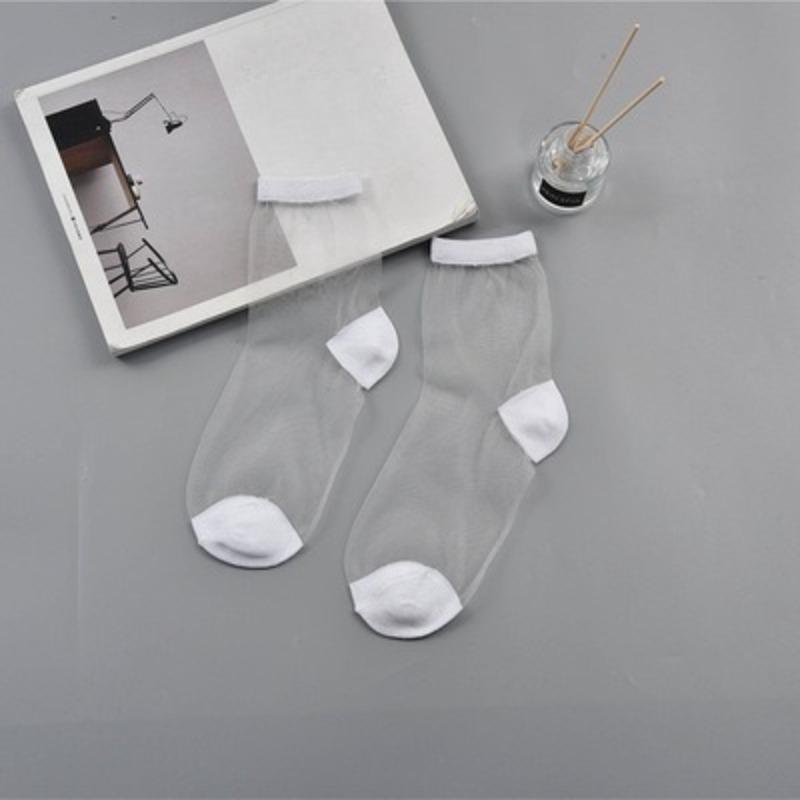 Women Ladies Spring Thin Classic Boat Socks Summer Breathable Plaid Stripes Dots Transparent Women Crystal Silk Japanese Socks