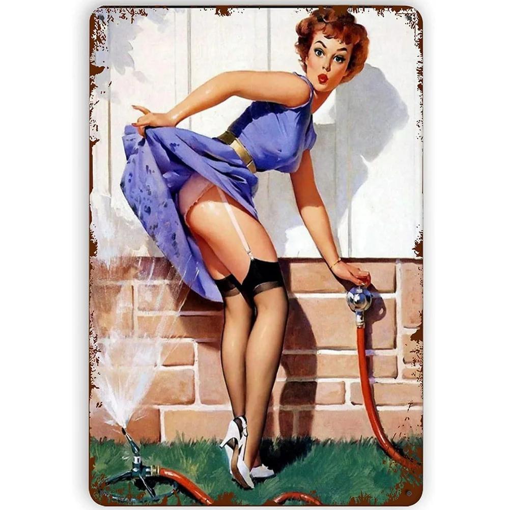 Vintage Metal Signs Pinup Girls Wall Decor for Bathroom Laundry Man Cave Home Bars Garage Cafe Clubs Retro Posters Plaque