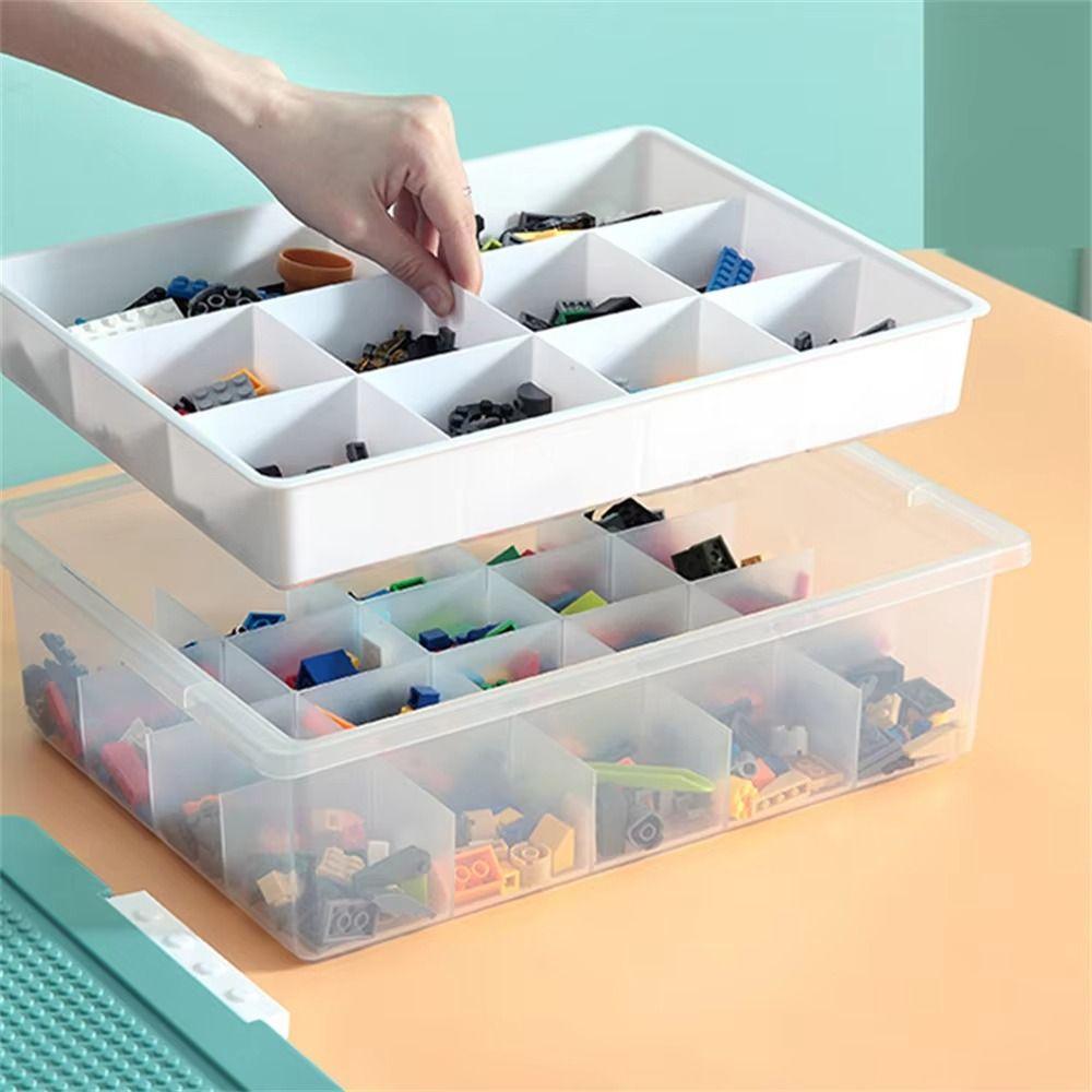 2 Layers Building Blocks Storage Box Removable Cover Particle Holder  for Kids
