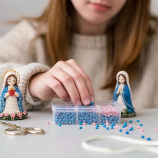 DIY Christian Beading Kit, 3D Beaded Jesus Virgin Mary Figurines Craft Set, Religious Figure Bead Art Kit for Adults Christian Gifts