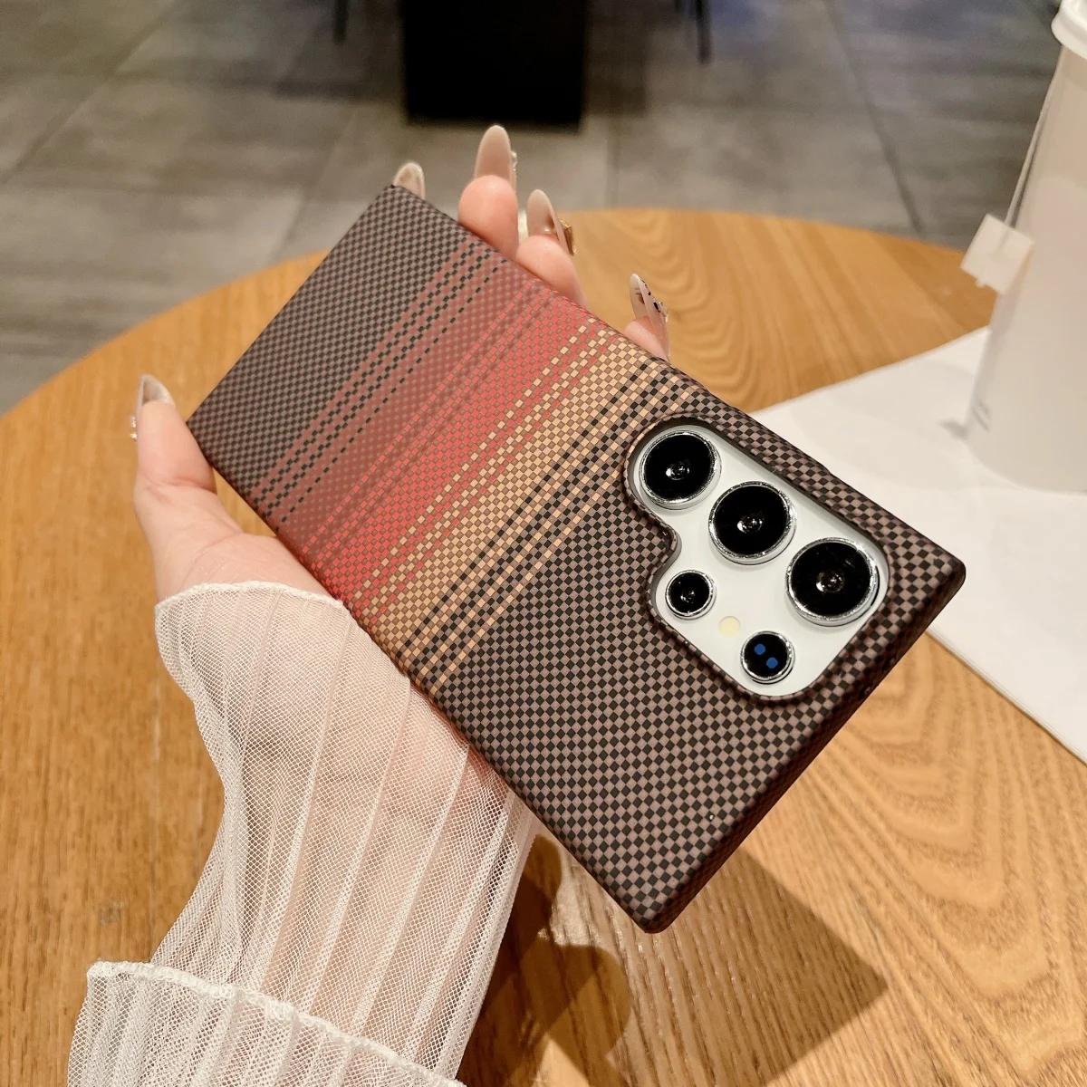 

Тонкий чехол-накладка с узором из углеродного волокна и кевлара с магнитной беспроводной зарядкой Magsafe для Samsung S25 S24 S23 S22 Note 20 Ultra Armor Cover Galaxy S22 Ultra 5G