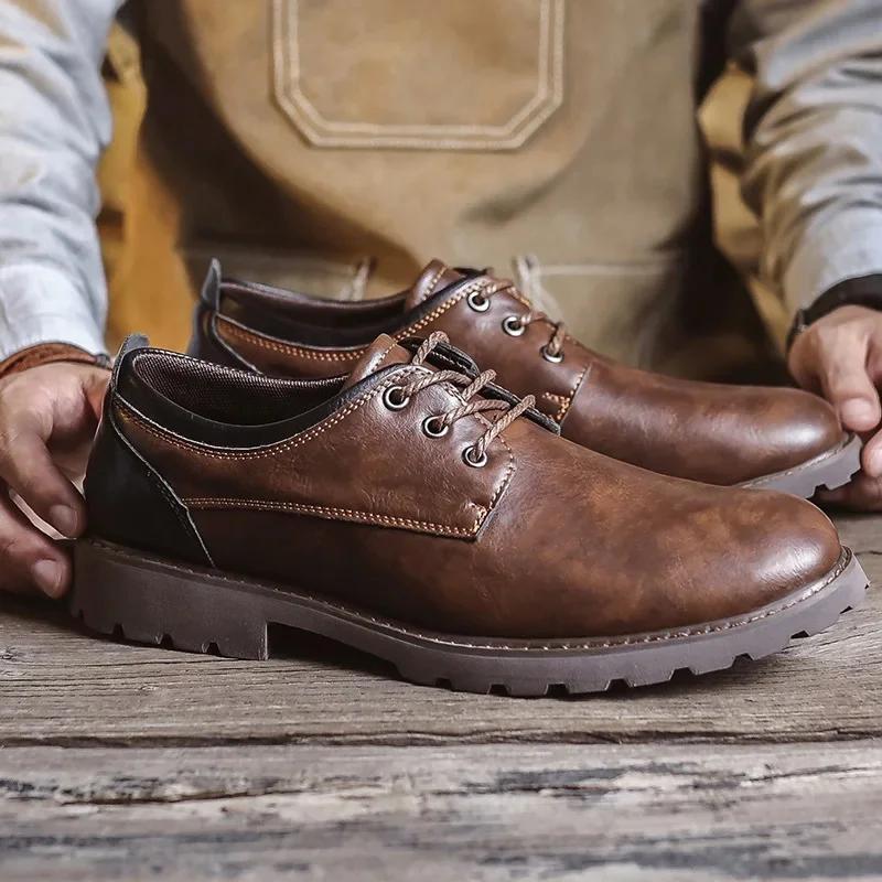 Fashion Vintage Men's Leather Shoes Casual Shoe Outdoor Workwear Men's Shoes British Style Single Botines Para Hombres Zapatillas Male