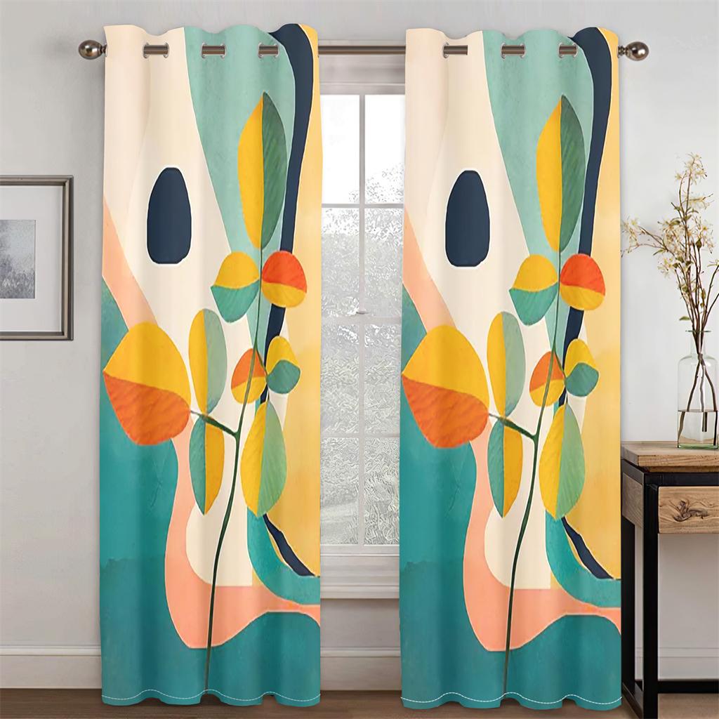 Moderner minimalistischer Kunststil Pflanze Grünes Blatt Vorhänge 2 Paneele Wohnzimmer Schlafzimmer Balkon Arbeitszimmer Friseursalon Dekorative Vorhänge