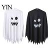 Indoor Outdoor Halloween Aktivitätskleidung Kapuzen Geisterkostüm, Weiß/Schwarz Umhang Kostüm für Kinder Erwachsene, Gruselig Weiß mit Kapuze Party Outfit Welle