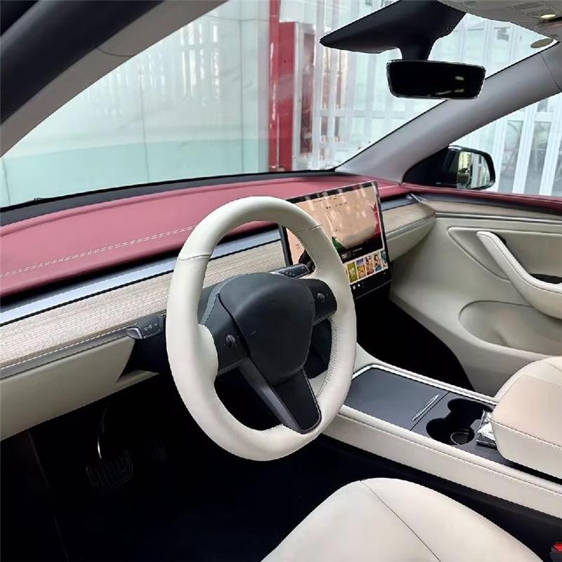 Coprivolante per Auto Cucito a Mano Accessori Auto Bianchi Per Tesla Model 3 Model X Model Y Model S-M53K