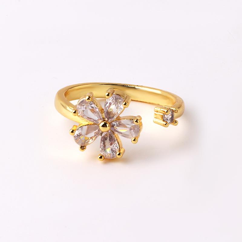 

Red Flower Rings For Women Cubic Zirconia Openning 18K Gold Plated Flower Ring Wedding Floral Aesthetic Jewelry anillos mujer білий
