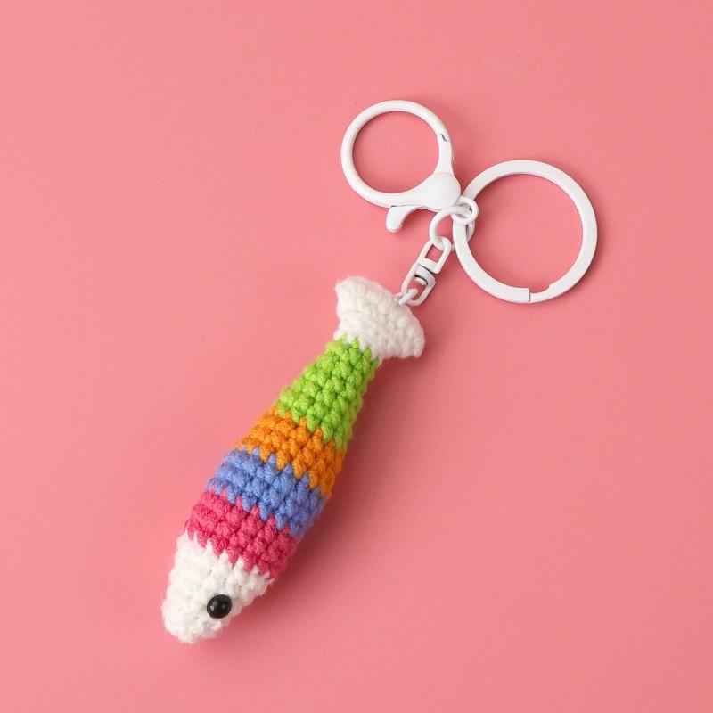 Adorable Porte-clés Crochet Poisson Arc-en-ciel Série Poisson Tricoté Petit Poisson Pendentif Porte-clés Porte-clés Poisson Crochet Coloré Personnalisé blanc