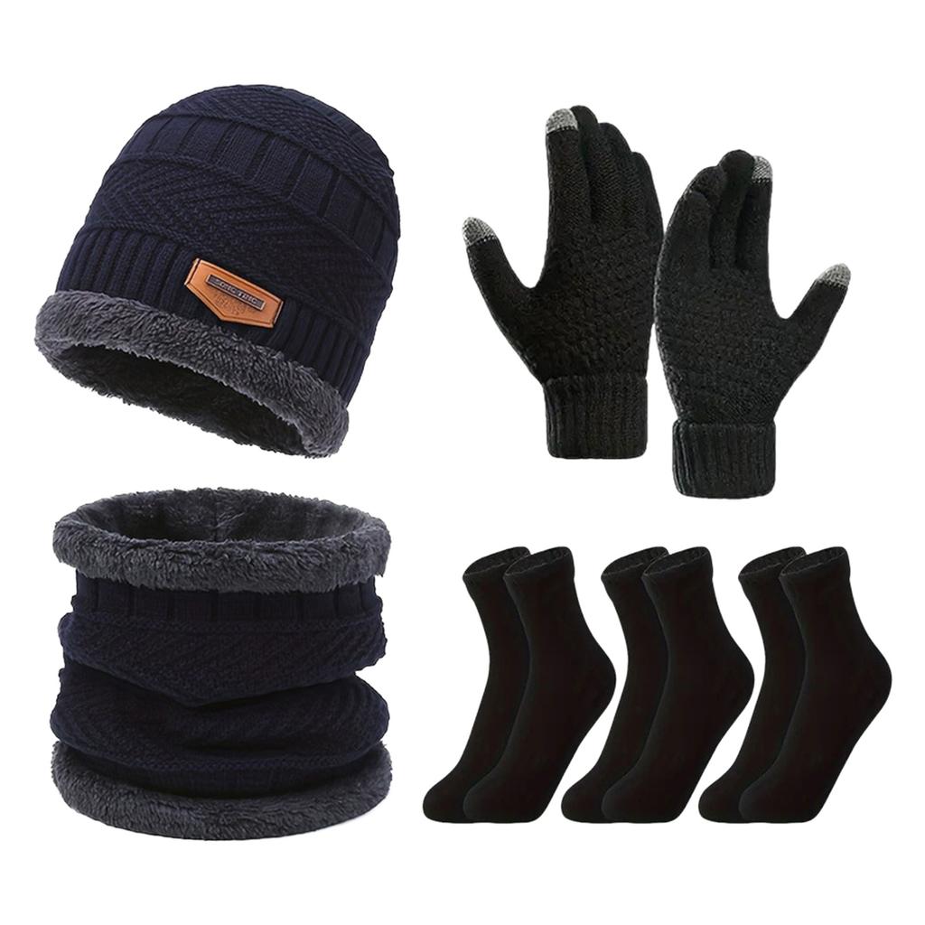 6-Piece Winter Warm Set with Hat Scarf Gloves Socks for Cold Weather Outdoor Activities Windproof Knitted Thermal