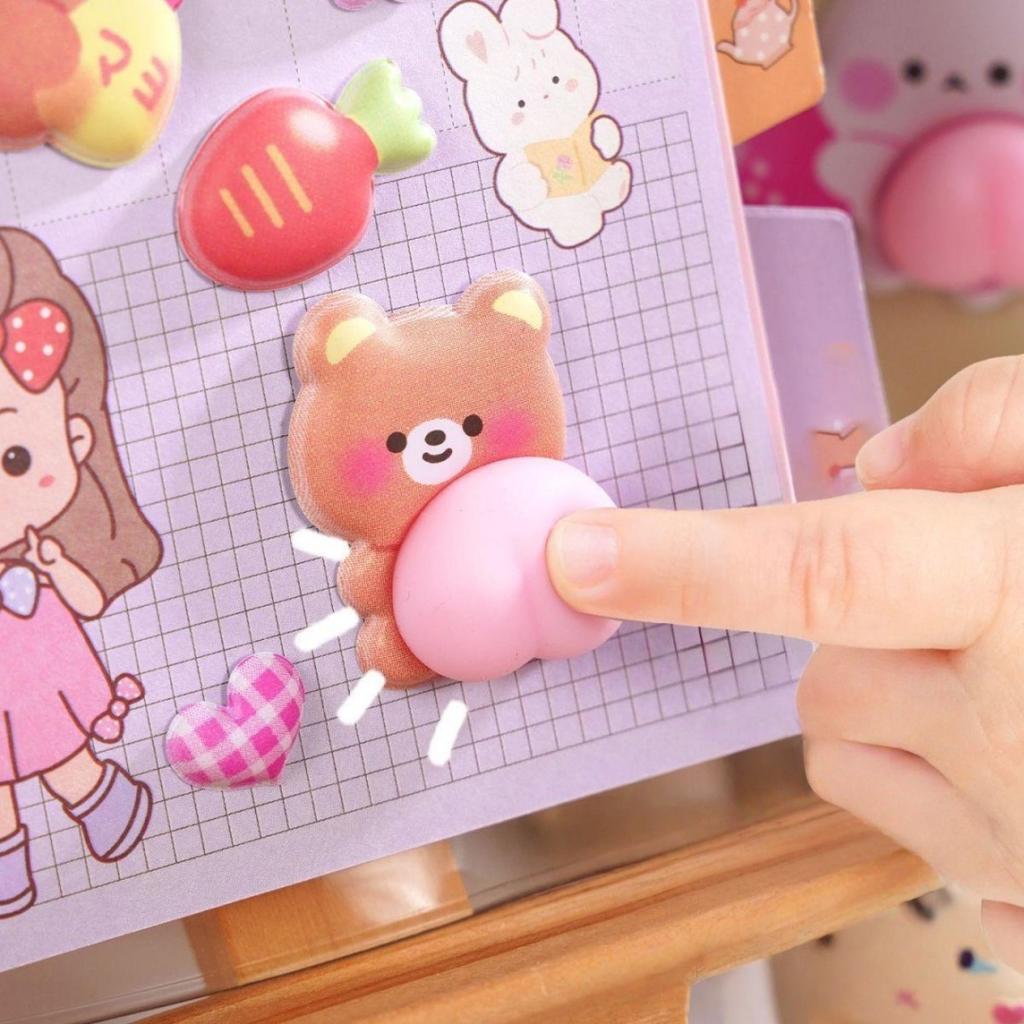 Squishy Butt 3D Stickers Cute Cartoon Bear Rabbit Pinch Decompression Toy For Scrapbooking Journal Phone Case DIY Decor
