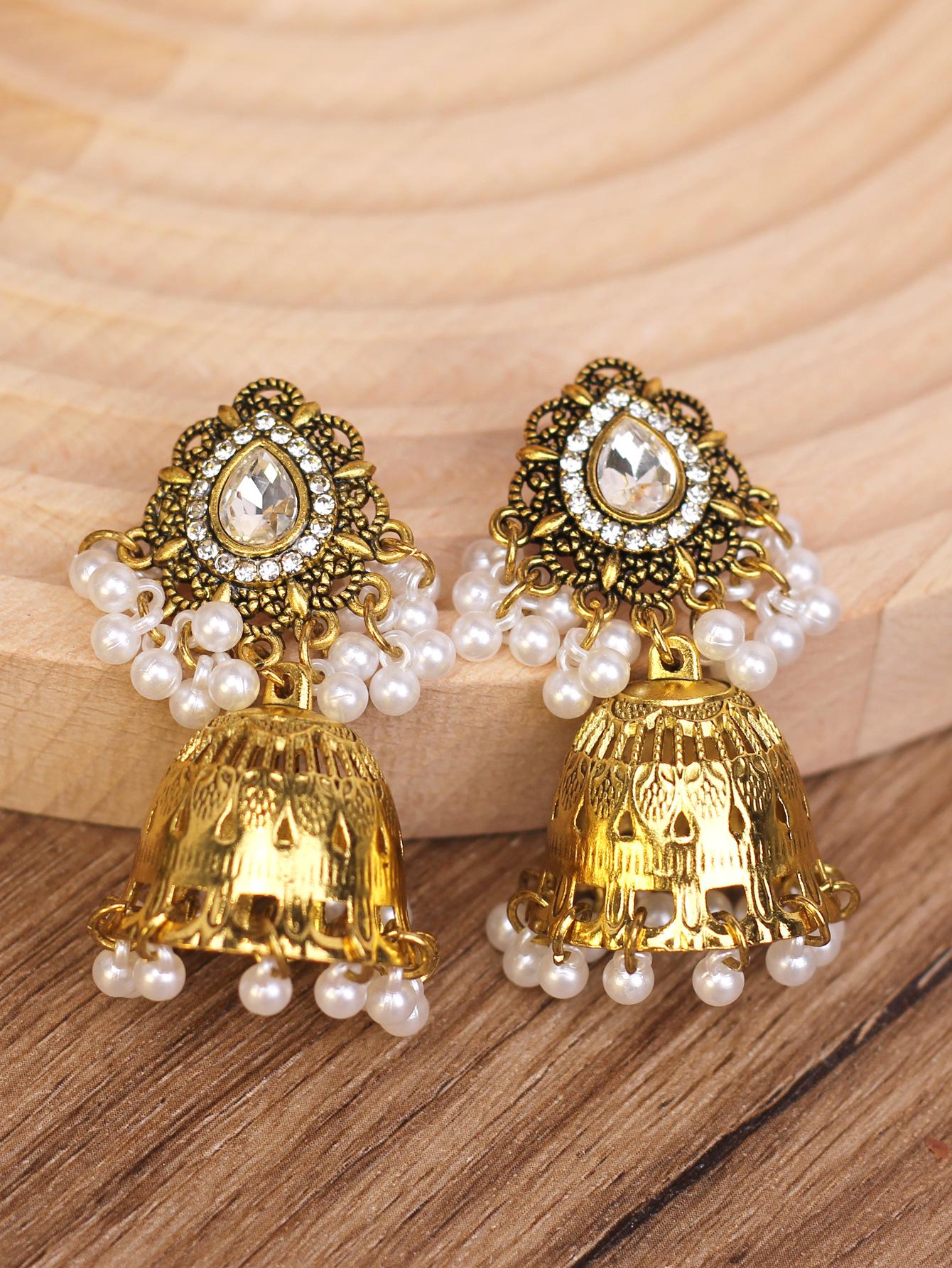 European Ethnic Rhinestone Bell Stud Earrings: Retro Bohemian Indian Style