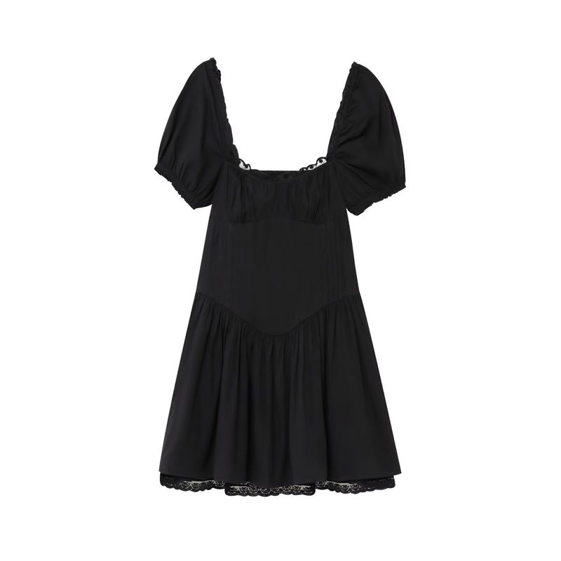 Kaslead New Women Clothes Western Style Fashion Simple Lace Poplin Short Dress 5107304