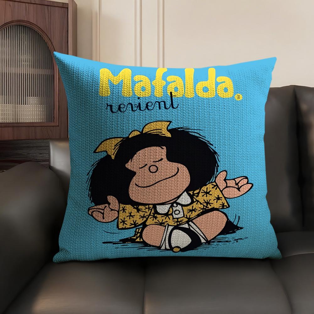 MMafalda Cartoon Cute Cushion Cover Natural Linen Organic Fabric DoubleSided Printing Sofa Home Decor Gift Pillow Case