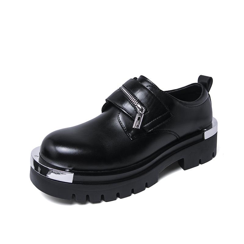 Men s Versatile Black Leather Derby Shoes with Thick Sole and Height Boost 39