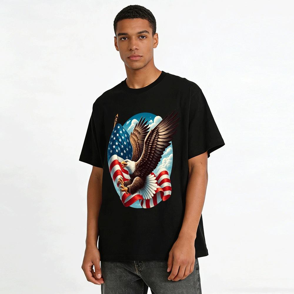 American Bald Eagle US Flag Print Casual Short Sleeve T-Shirt Pure cotton T-shirt