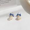 Sweet Round Opal Dangle Earrings for Women Party Golden Color Twist Metal Jewelry Trendy Korean Blue Bow Drop Earrings