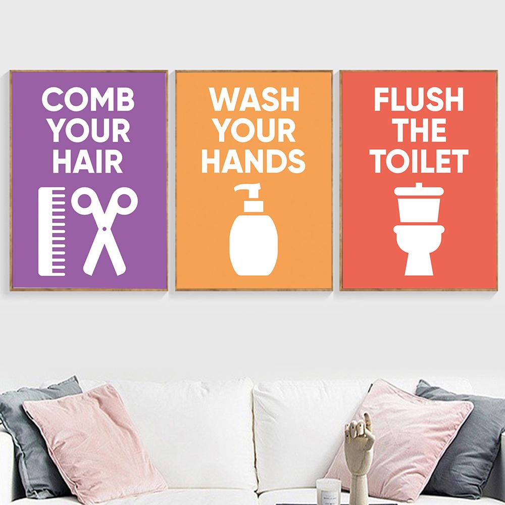 Kids Bathroom Rules Posters and Prints Wash Brush Floss Flush Canvas Painting Colorful Wall Pictures for Living Room Home Decor