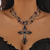 European and American Gothic Style Dark Cross Necklace, Actress Beaded Fringed Collar Necklace