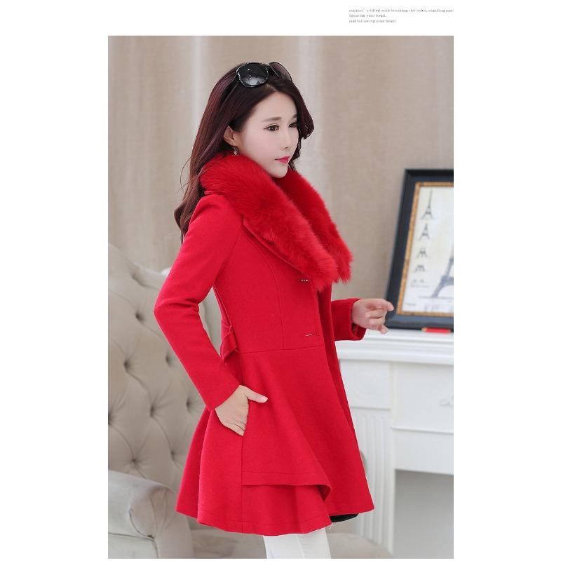 

Женское шерстяное пальто средней длины Nizi Slim Coat осень и зима с меховым воротником M